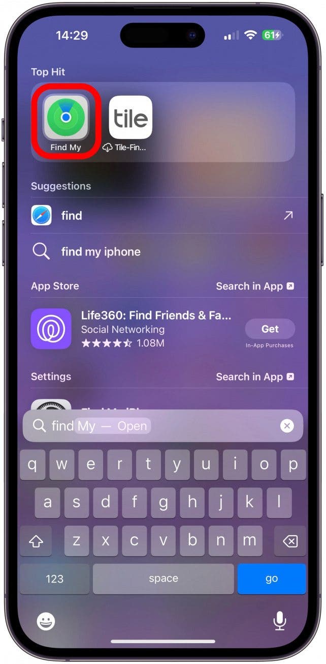 Ouvrez Localiser sur votre iPhone.