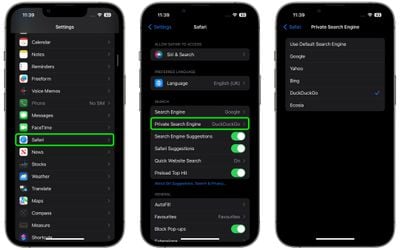 définir le moteur de recherche de navigation privée par défaut