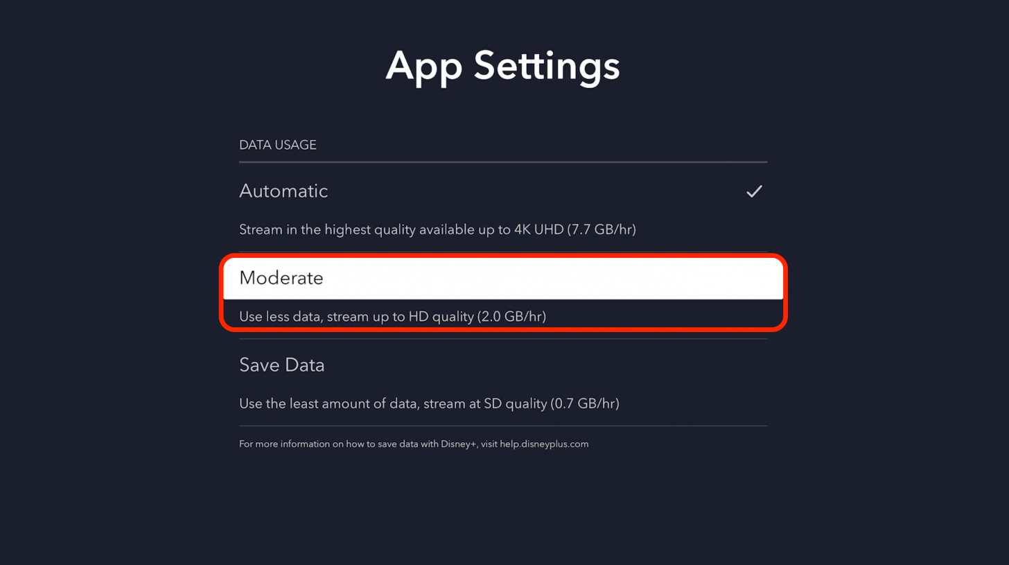 Si l'application Disney Plus s'ouvre mais que la diffusion est en retard, essayez de réduire la qualité de la diffusion.