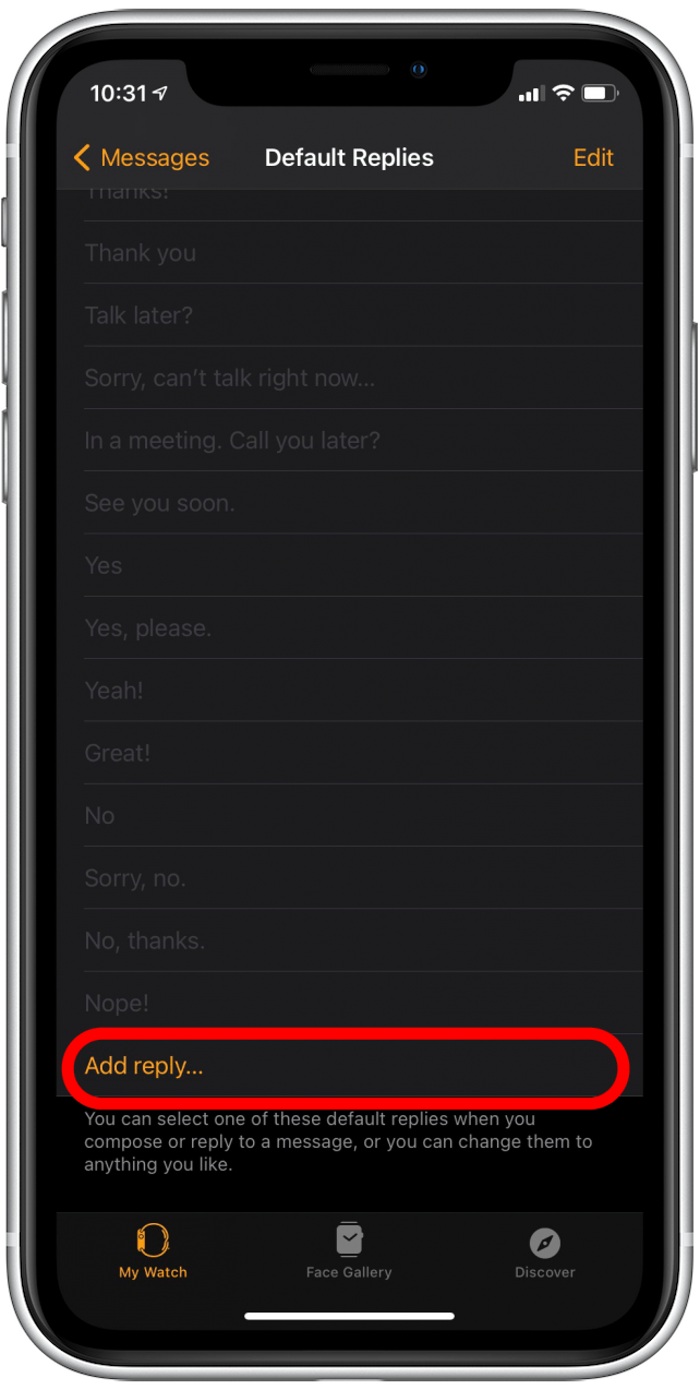 Appuyez sur Ajouter une réponse pour créer un message personnalisé
