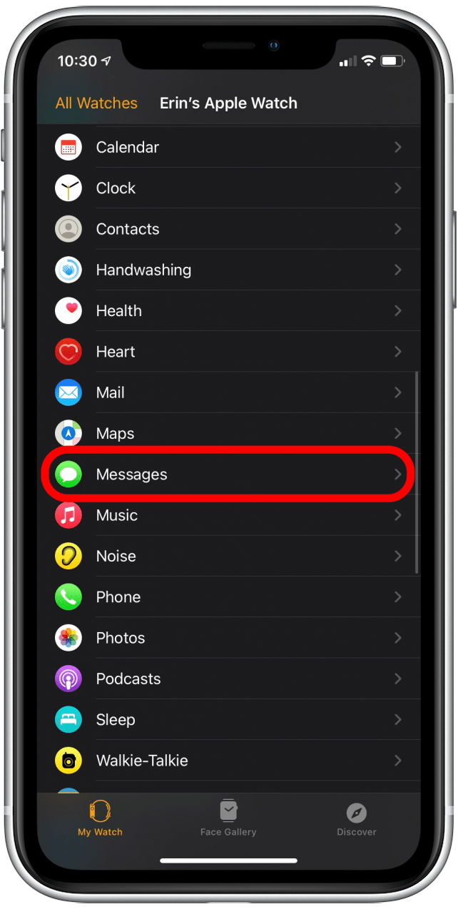 Faites défiler vers le bas et appuyez sur Messages