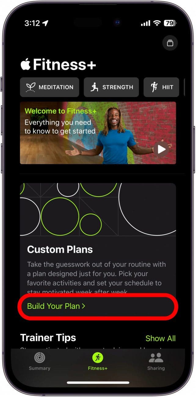 application apple fitness plus avec élaboration de votre plan entourée en rouge