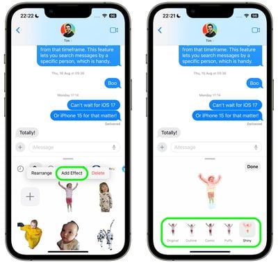 1ajouter des messages d'autocollants d'effets