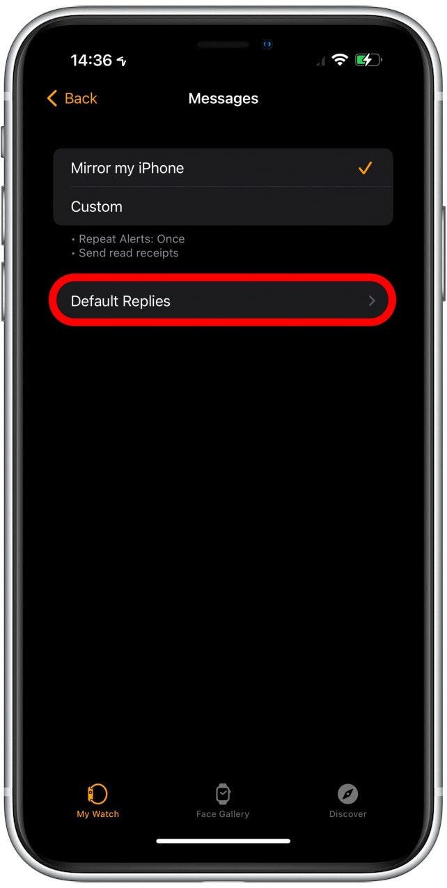 Appuyez sur Réponses par défaut.