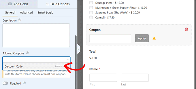 Choisissez un code promo dans le menu déroulant Choisissez un code promo dans le menu déroulant