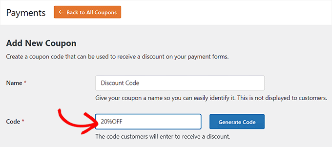 Ajouter un nom et un code pour le coupon Ajouter un nom et un code pour le coupon