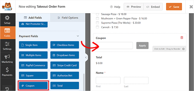 Ajouter le champ du code de coupon au formulaire Ajouter le champ du code de coupon au formulaire