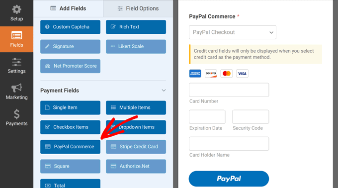 Ajouter le champ PayPal Commerce Ajouter le champ PayPal Commerce