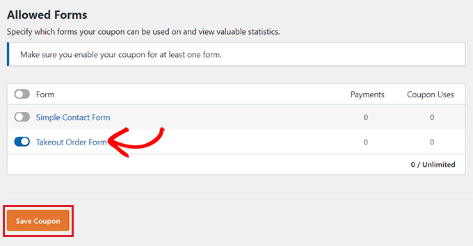 Autoriser le champ de code de coupon pour les formulaires Autoriser le champ de code de coupon pour les formulaires