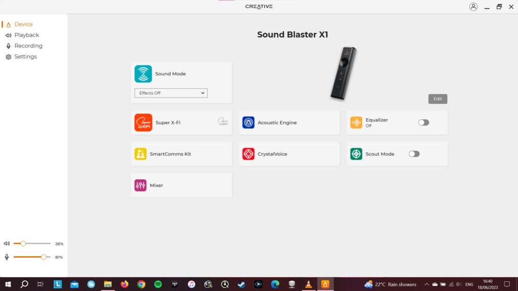 Application PC Creative Sound Blaster X1