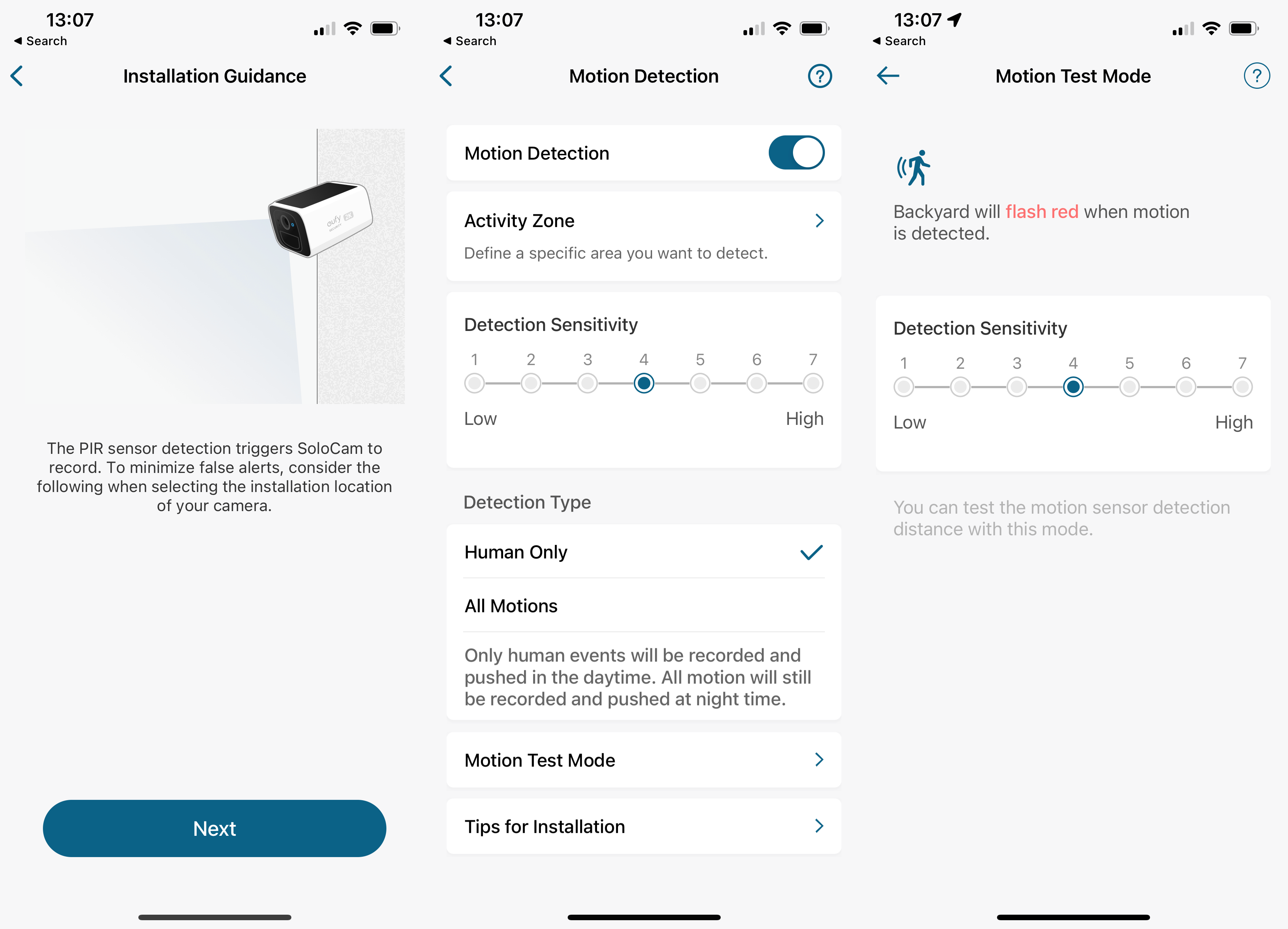 Paramètres de mouvement de l'Eufy S220 SoloCam
