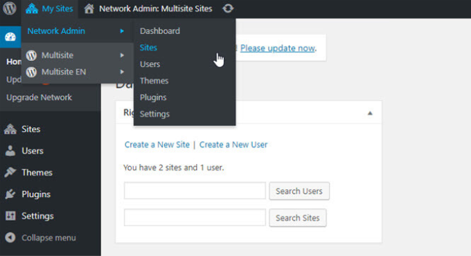 Paramètres réseau multisites Paramètres réseau multisites