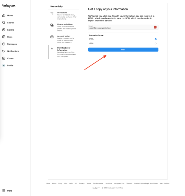 choisissez le format HTML ou JSON et cliquez sur suivant