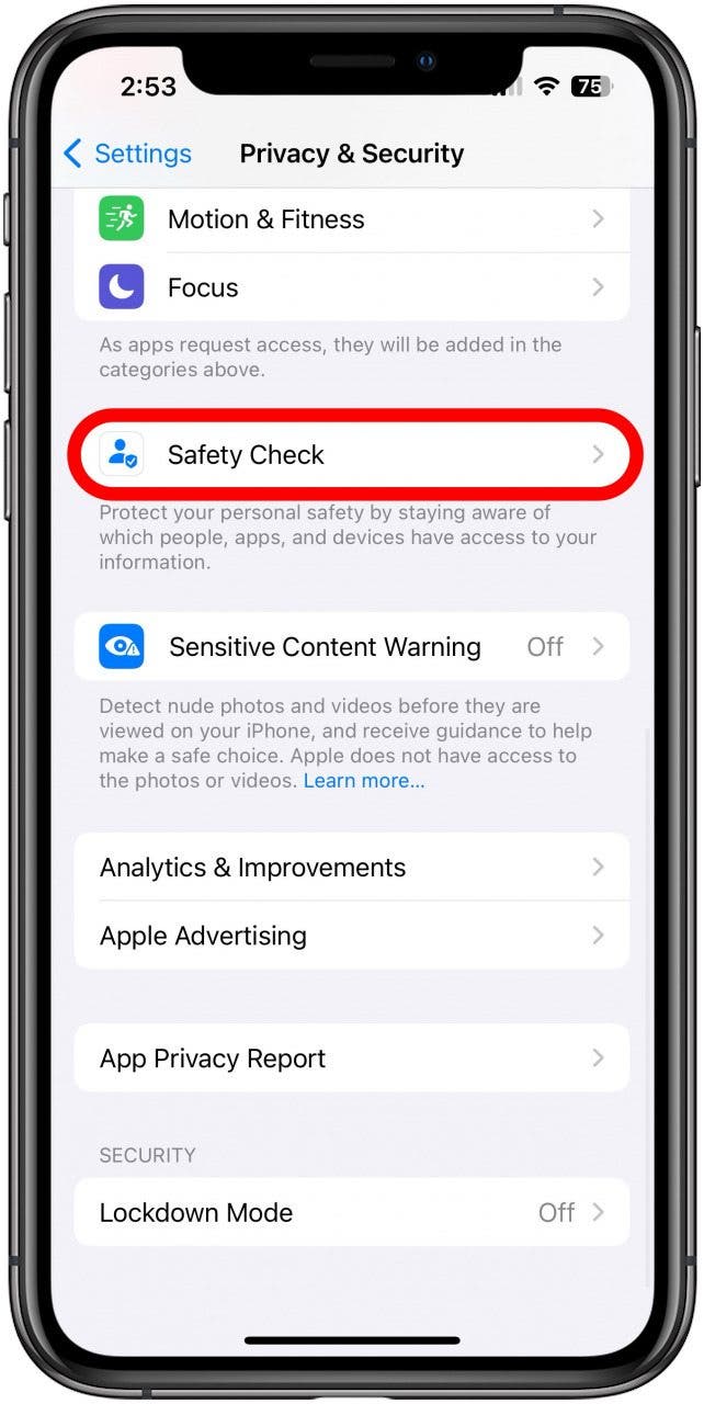 contrôle de sécurité iOS 16