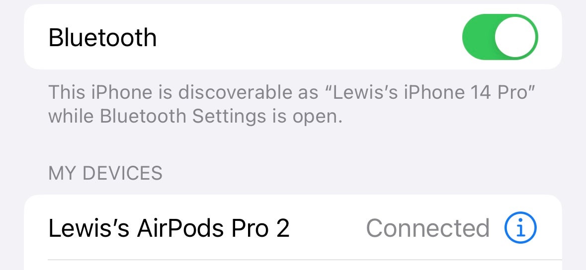 Menu Bluetooth dans l'application Paramètres