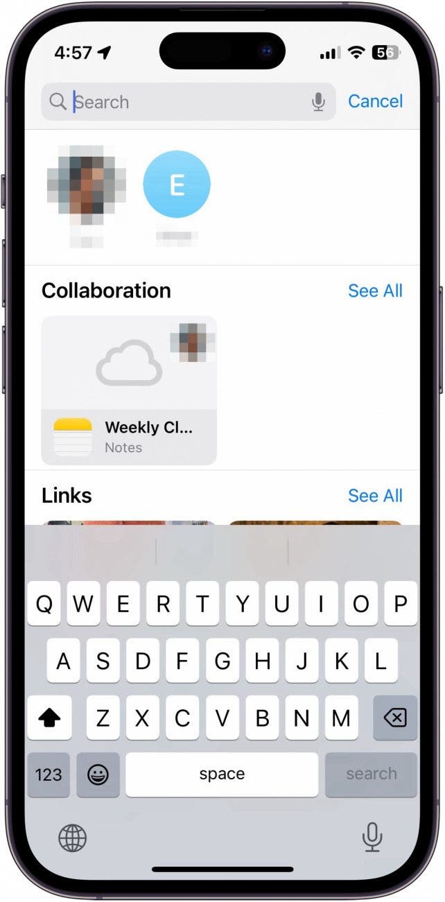 page de résultats de recherche de messages iPhone