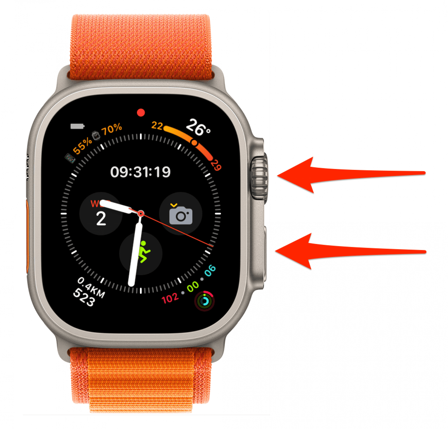 Pour forcer le redémarrage ou la réinitialisation matérielle de l'Apple Watch : maintenez simultanément le bouton latéral et la couronne numérique pendant 10 secondes, puis relâchez-les.
