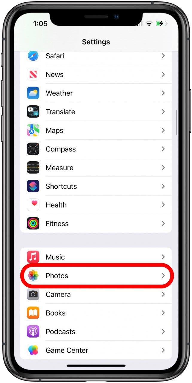 appuyez sur les photos dans les paramètres de l'iPhone et de l'iPad appuyez sur les photos dans les paramètres de l'iPhone et de l'iPad