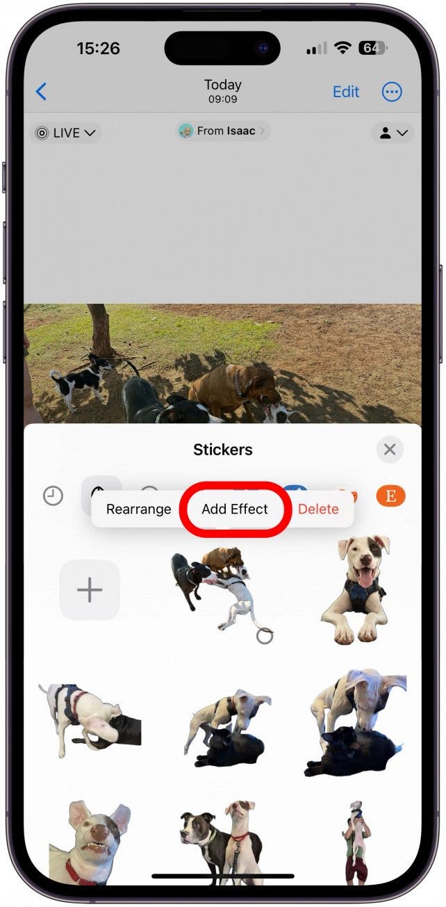 L'autocollant sera ajouté à votre tiroir d'autocollants et vous verrez l'option Ajouter un effet ; appuyez dessus.