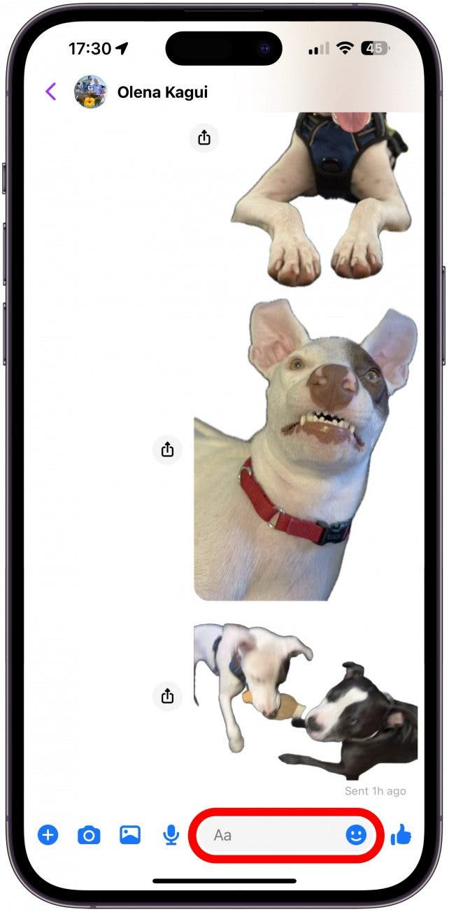 Ouvrez Facebook Messenger et ouvrez un fil de conversation. Appuyez sur Aa comme vous le feriez pour taper un message.