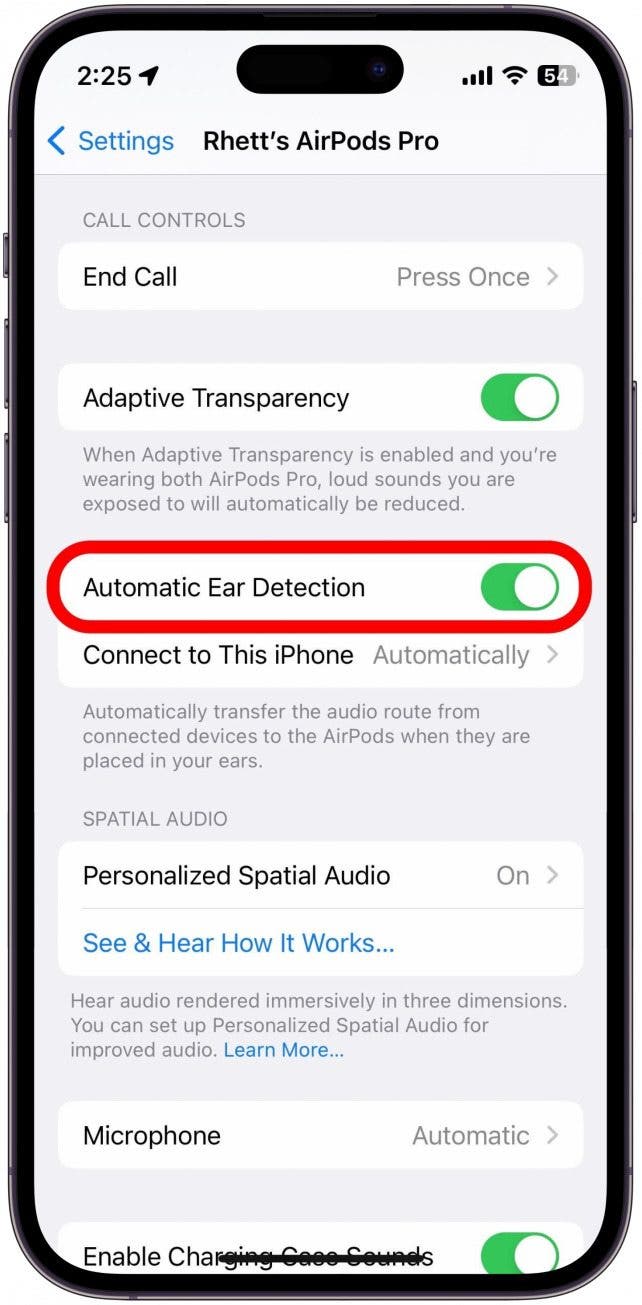 Désactivez la détection automatique des oreilles.