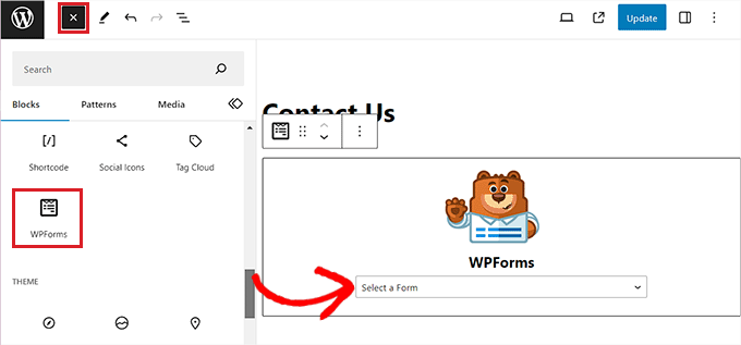 Ajouter le bloc WPForms Ajouter le bloc WPForms