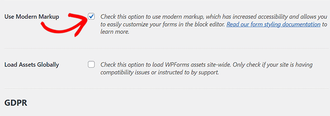 Activer le balisage moderne dans WPForms Activer le balisage moderne dans WPForms
