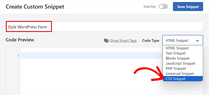 Choisissez l’option d’extrait CSS dans le menu déroulant Choisissez l’option d’extrait CSS dans le menu déroulant