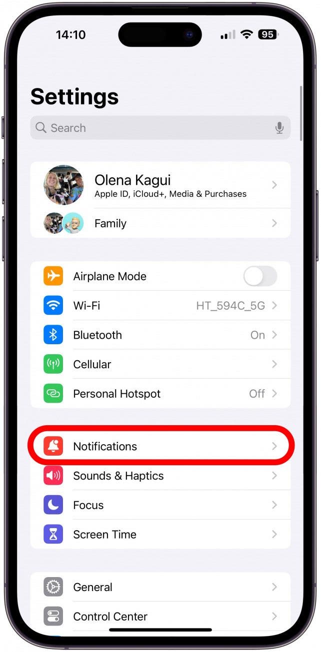 Appuyez sur Notifications.