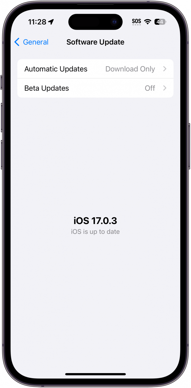 écran de mise à jour du logiciel iPhone montrant que l'iPhone est à jour