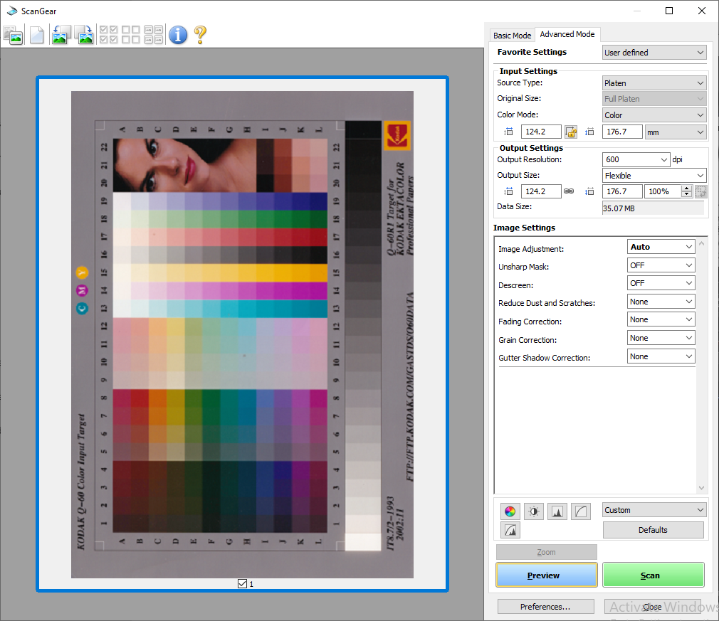 Capture d'écran de l'interface du scanner