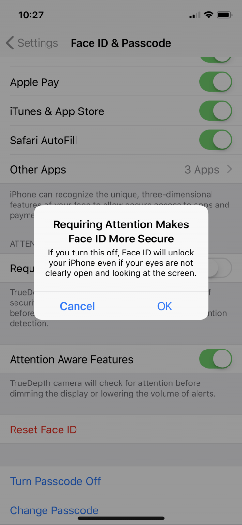 Rendre Face ID plus rapide en desactivant la demande dattention