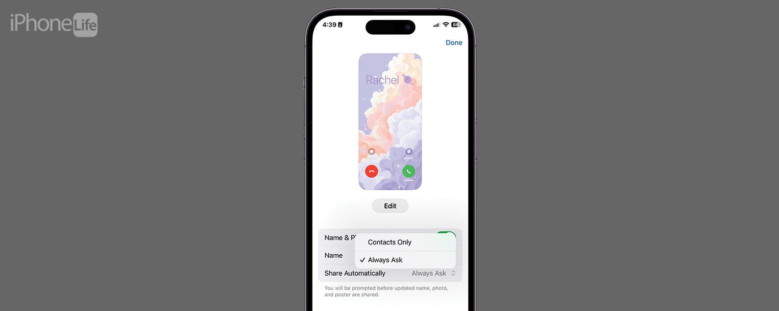 1699910700 Partager une photo de contact sur iPhone automatique ou contacts