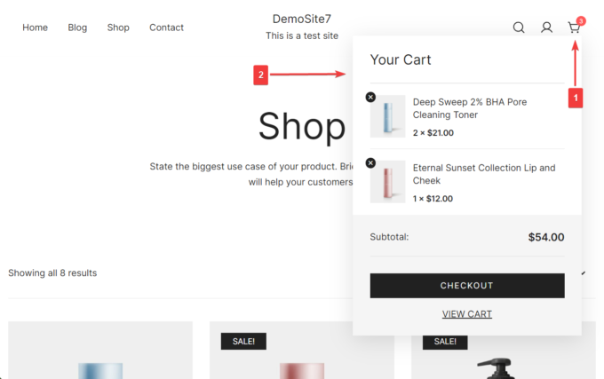 mini panier par défaut woocommerce