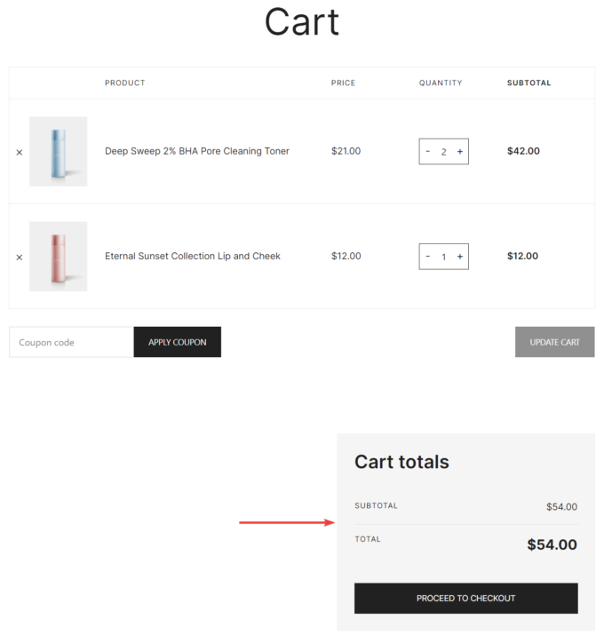 page de panier woocommerce par défaut
