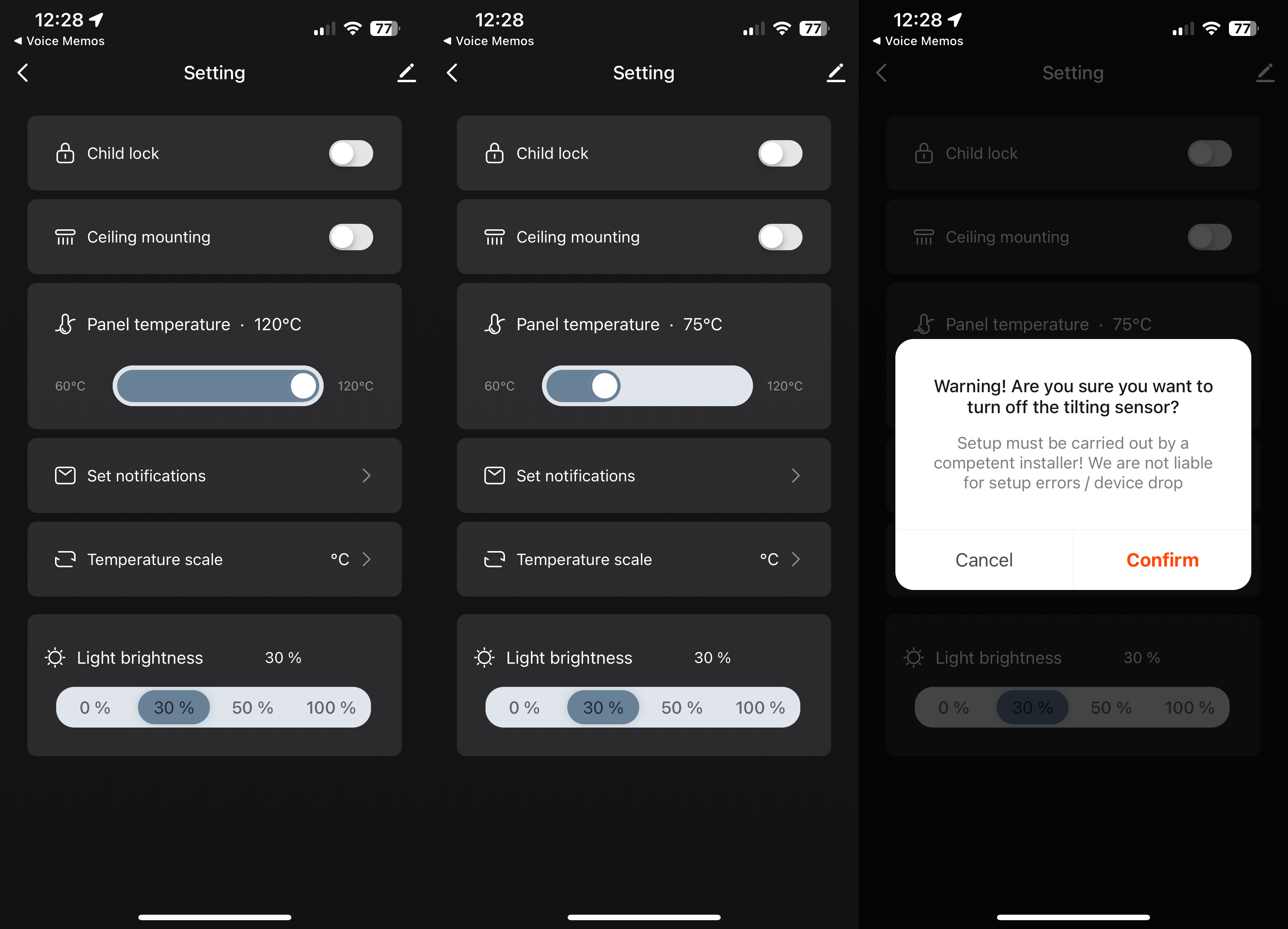 Paramètres avancés de l'application Aeno Premium Eco LED Smart Heater