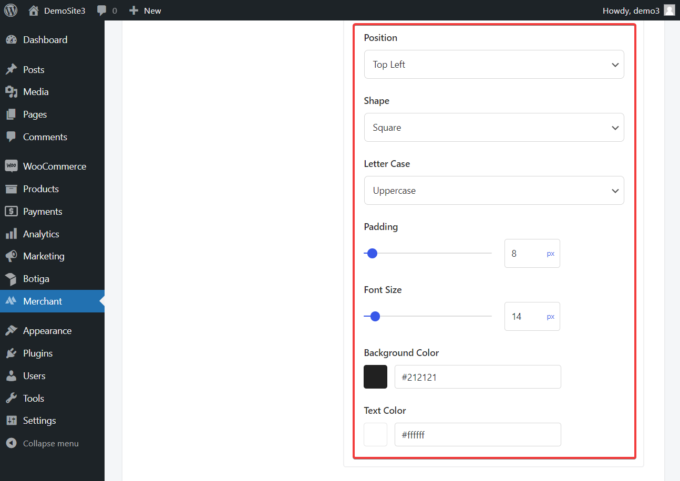 configuration du libellé de texte de vente du plugin marchand
