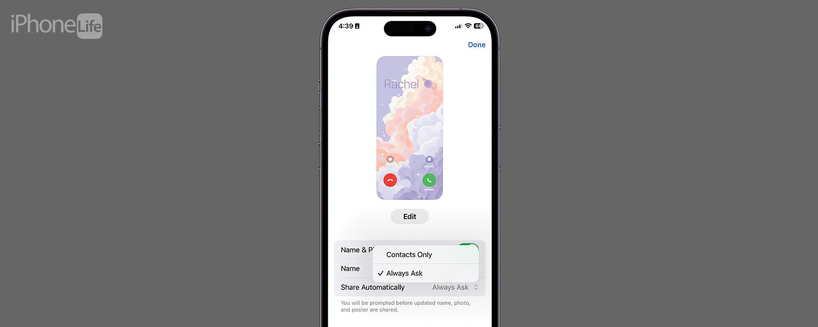 Partager une photo de contact sur iPhone automatique ou contacts
