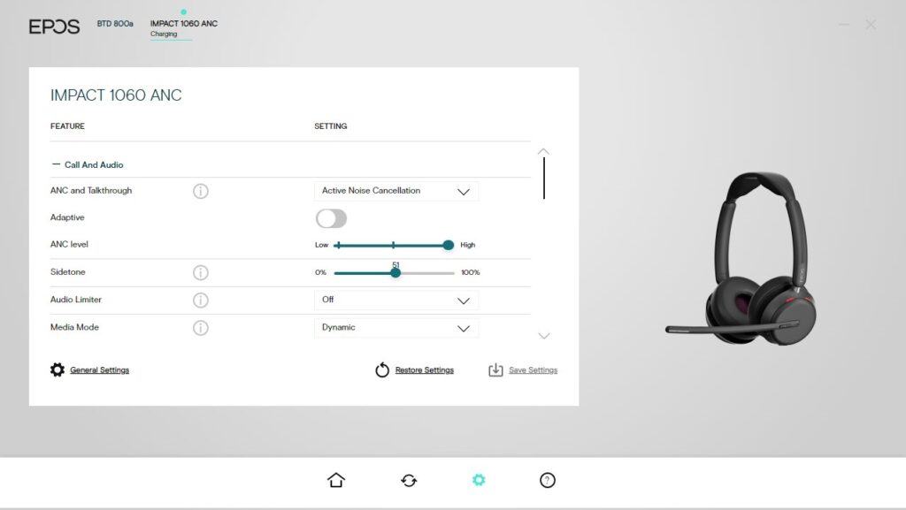 Paramètres de l'application EPOS IMPACT 1060 ANC