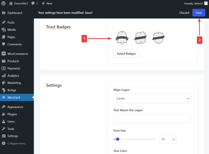 Téléchargement de badges de confiance sur la boutique woocommerce