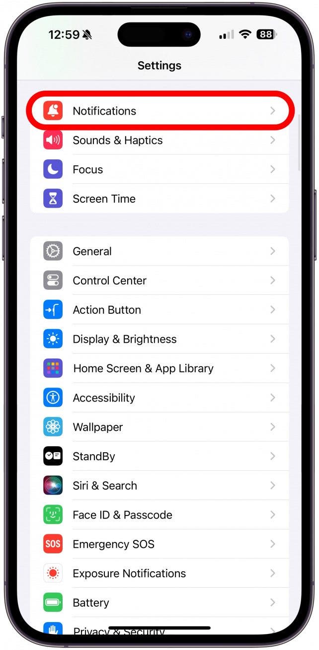 Ouvrez Paramètres et appuyez sur Notifications.