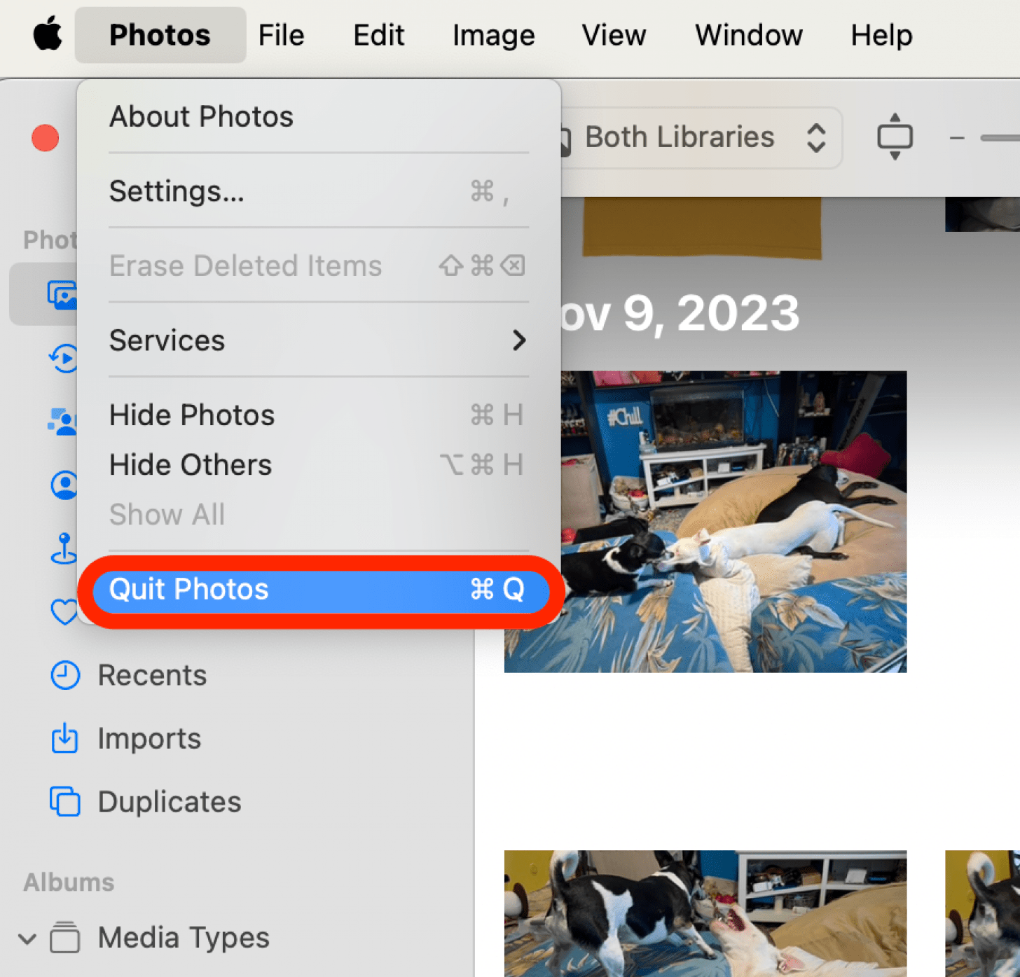 Assurez-vous d'avoir quitté l'application Photos.