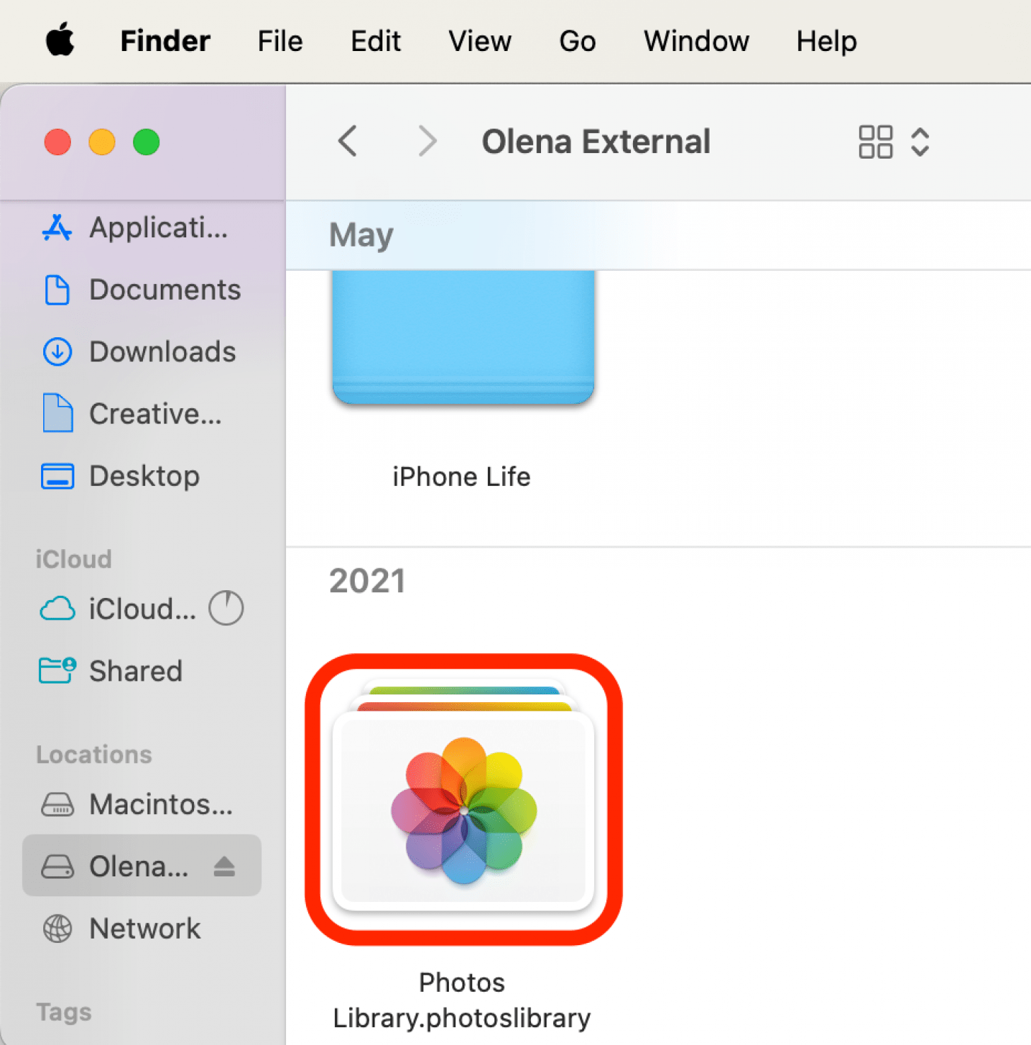Une fois que vous avez fait cela, double-cliquez sur Bibliothèque de photos sur le disque dur externe pour vous assurer que tout le contenu a été déplacé.