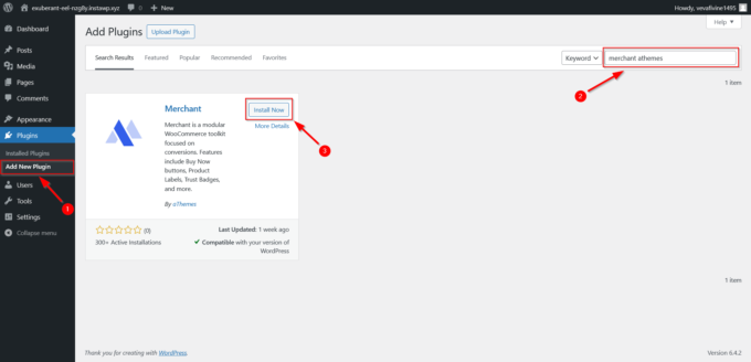 Installer Merchant depuis la zone d'administration de WordPress