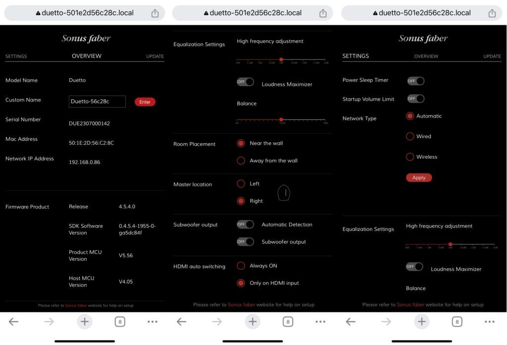 Application Web Sonus Faber Duetto