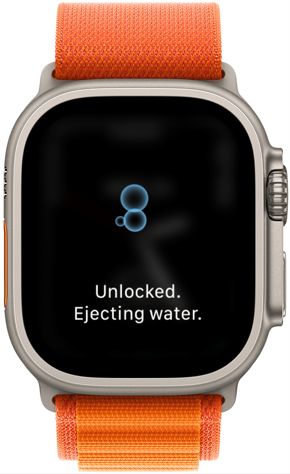 Verrouillage de l'eau Apple Watch affichant le texte qui lit,