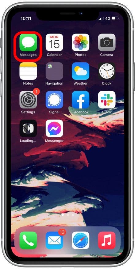 Appuyez sur l'application Messages pour ouvrir
