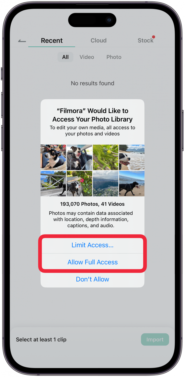 Appuyez sur Autoriser l’accès complet ou Limiter l’accès.