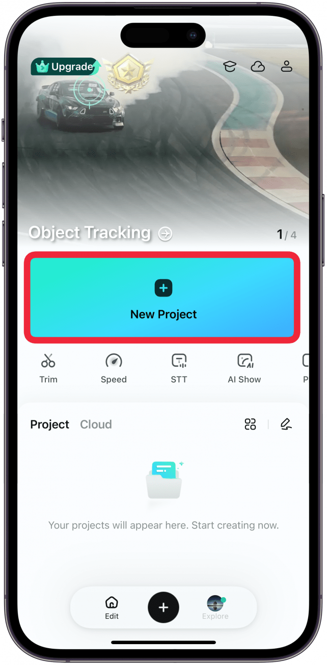 Appuyez sur Nouveau projet.