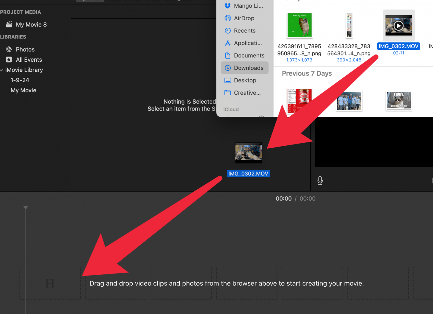 Faites glisser et déposez la vidéo dans la zone de montage vidéo.